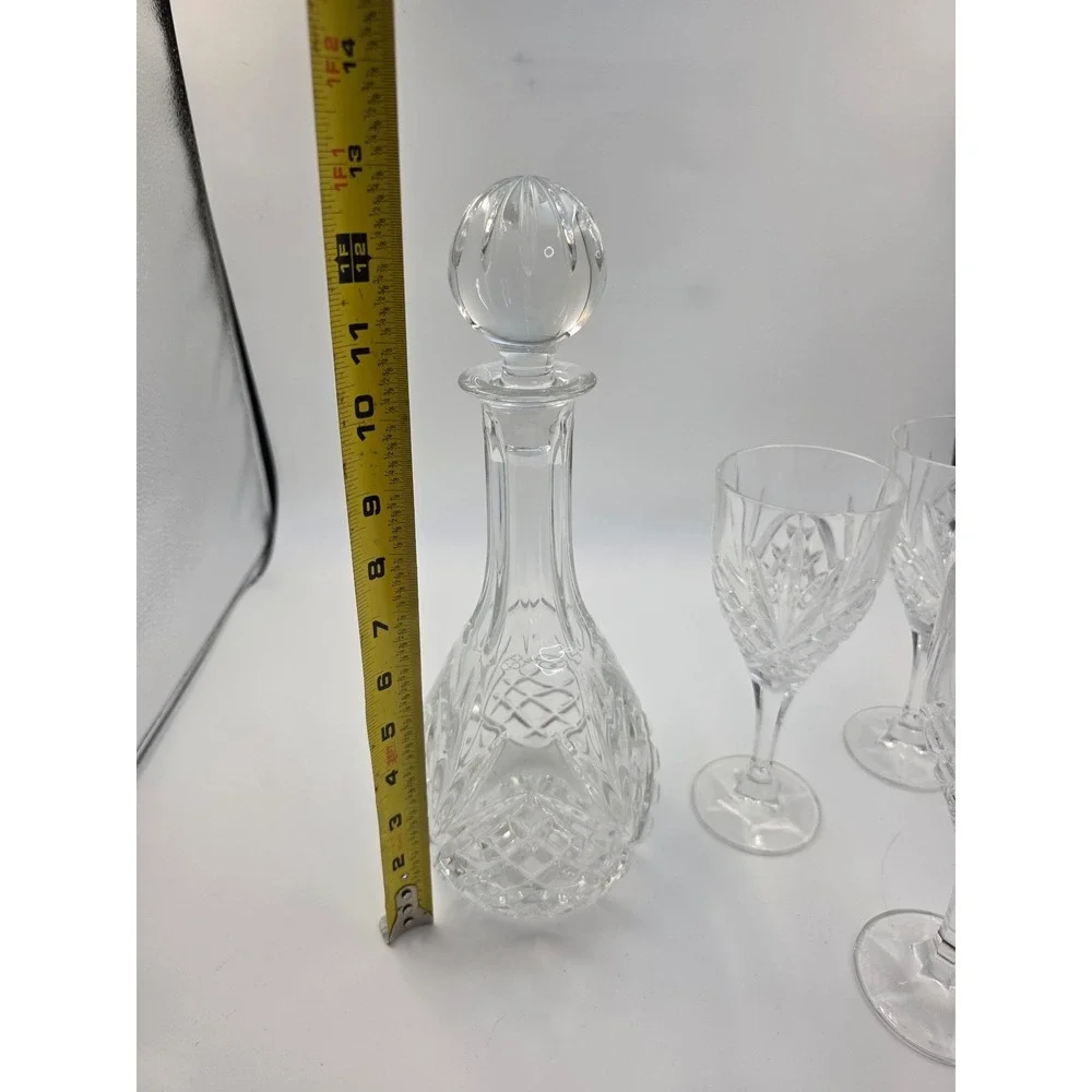 Galway Irish‎ Crystal Decanter and 3 Wine Glasses Set Clear Cut Glass Barware
